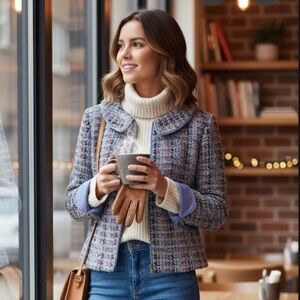 ST.JOHN Collection Women's 10 Amethyst Multi Tweed Purple Trim Zip Jacket